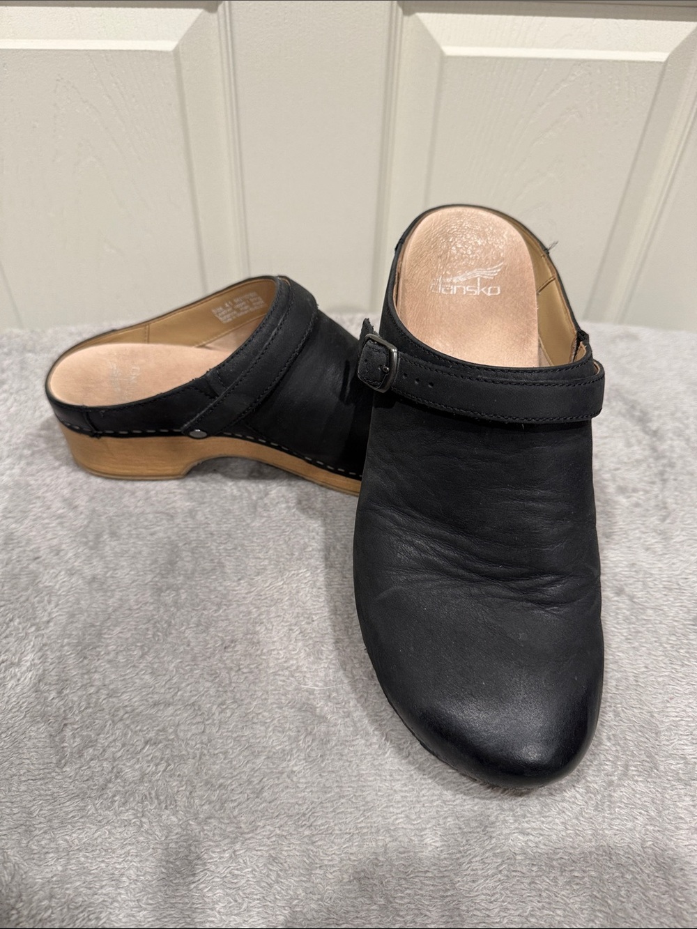 Dansko Black Leather Clog Mule with Adjustable Strap